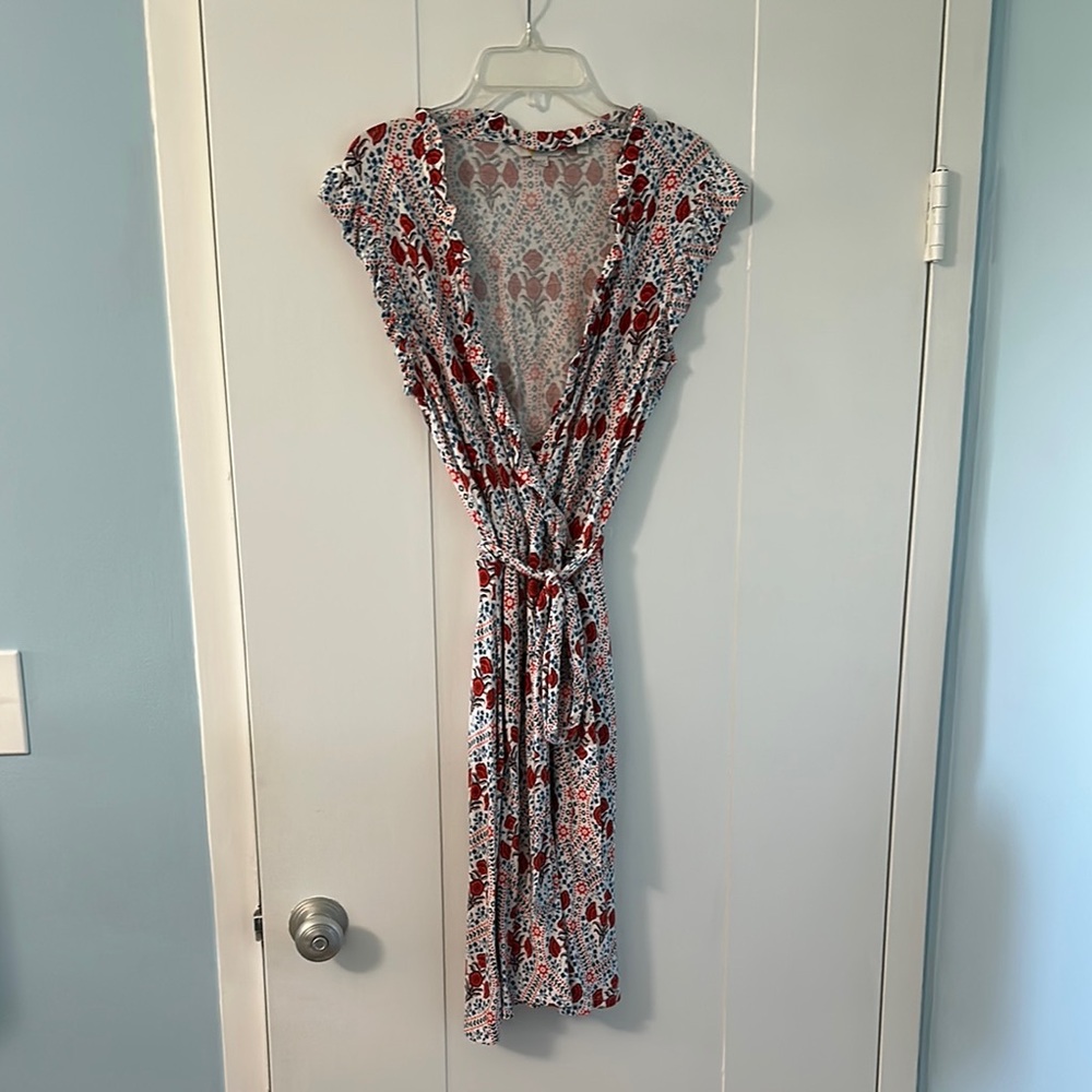 Boden Red Floral Wrap Sundress with Flutter Cap Sleeves Sz US 10R